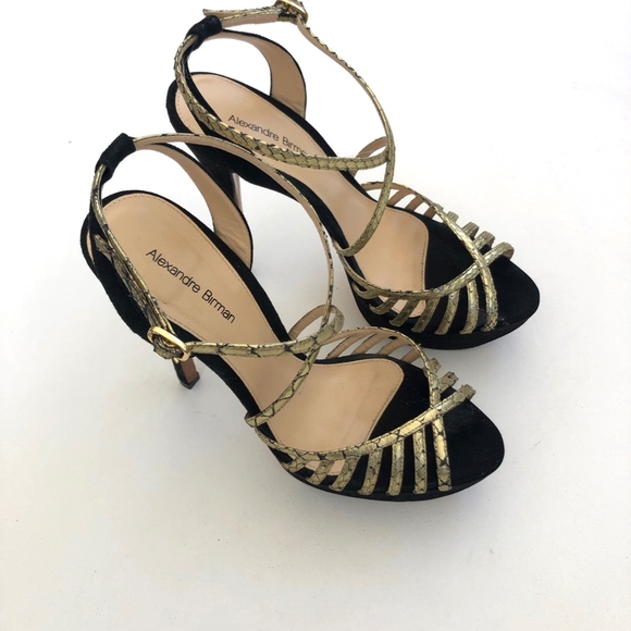 Alexandre Birman Black Suede Gold Straps Platforms - Picture 2 of 7
